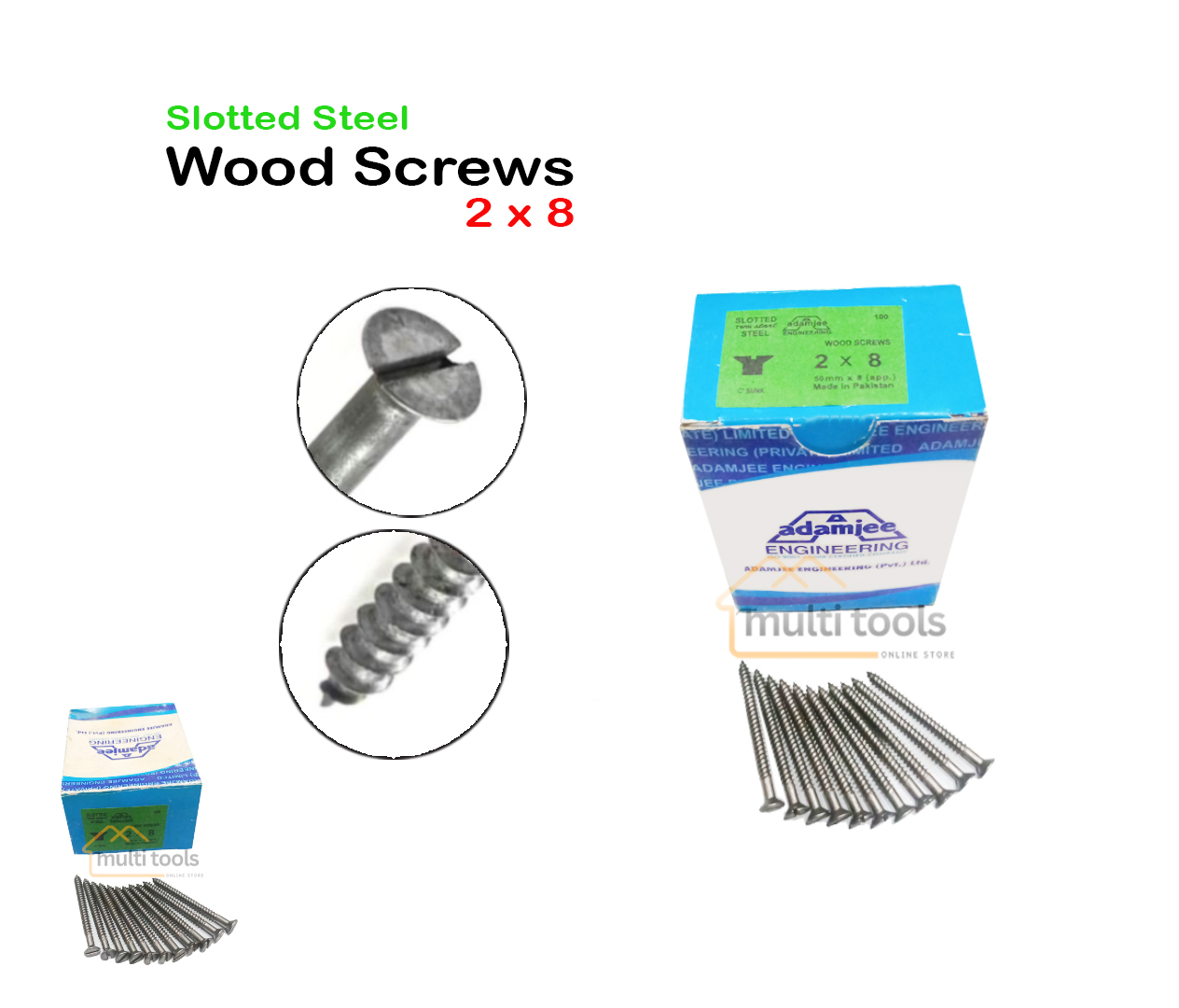 Slotted Steel Wood Screws 2 X 8
